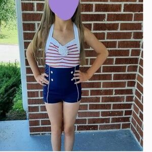 Janie and Jack patriotic/sailor swimsuit little girl size 8, new with tags